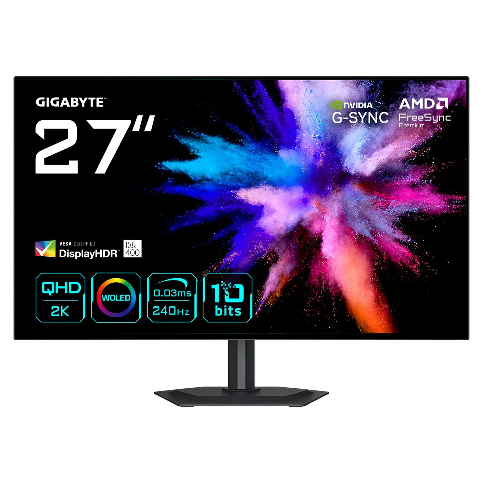 Monitor GIGABYTE 68,6cm/27" (2560x1440) GIGABYTE GO27Q24G WQHD WOLED 0,03ms 240Hz HDMI DisplayPort USB-C HDR VESA Pivot-Black