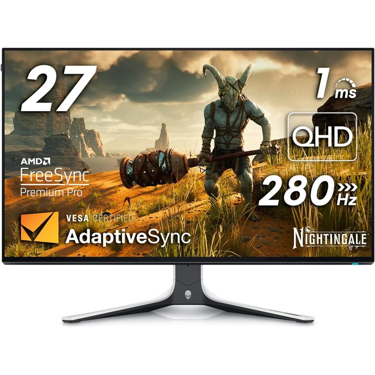 Monitor, Dell Alienware AW2723DF, 27-inch, QHD (2560 × 1440), 280Hz, HDMI, DisplayPort, Lunar Light