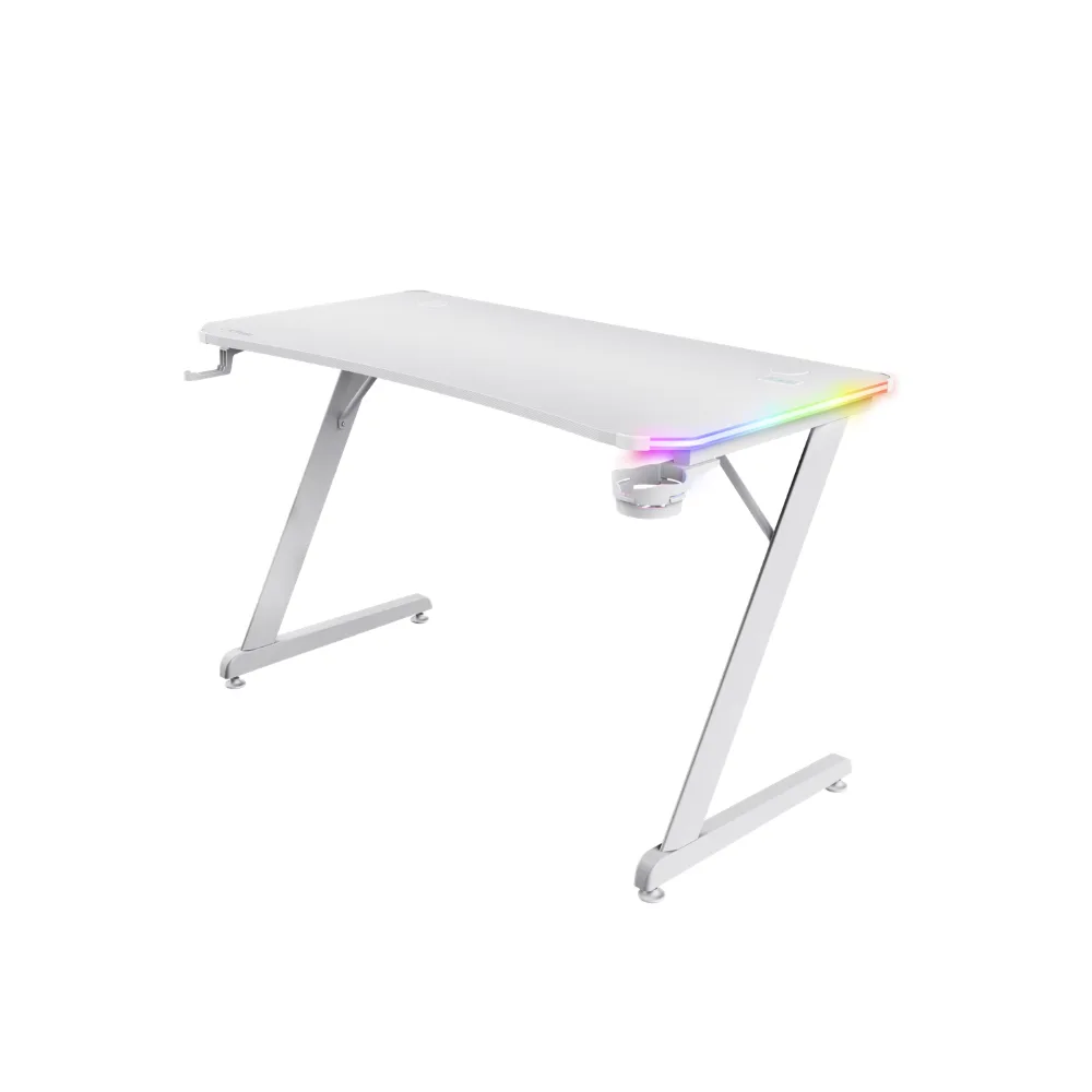 Tavolinë Trust Desk Gaming GXT 709W, Luminus RGB, White