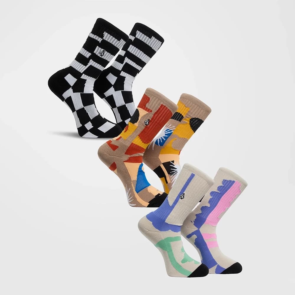 Volcom Men's Carrau Print Mixer Socks (3 pack) - Multi