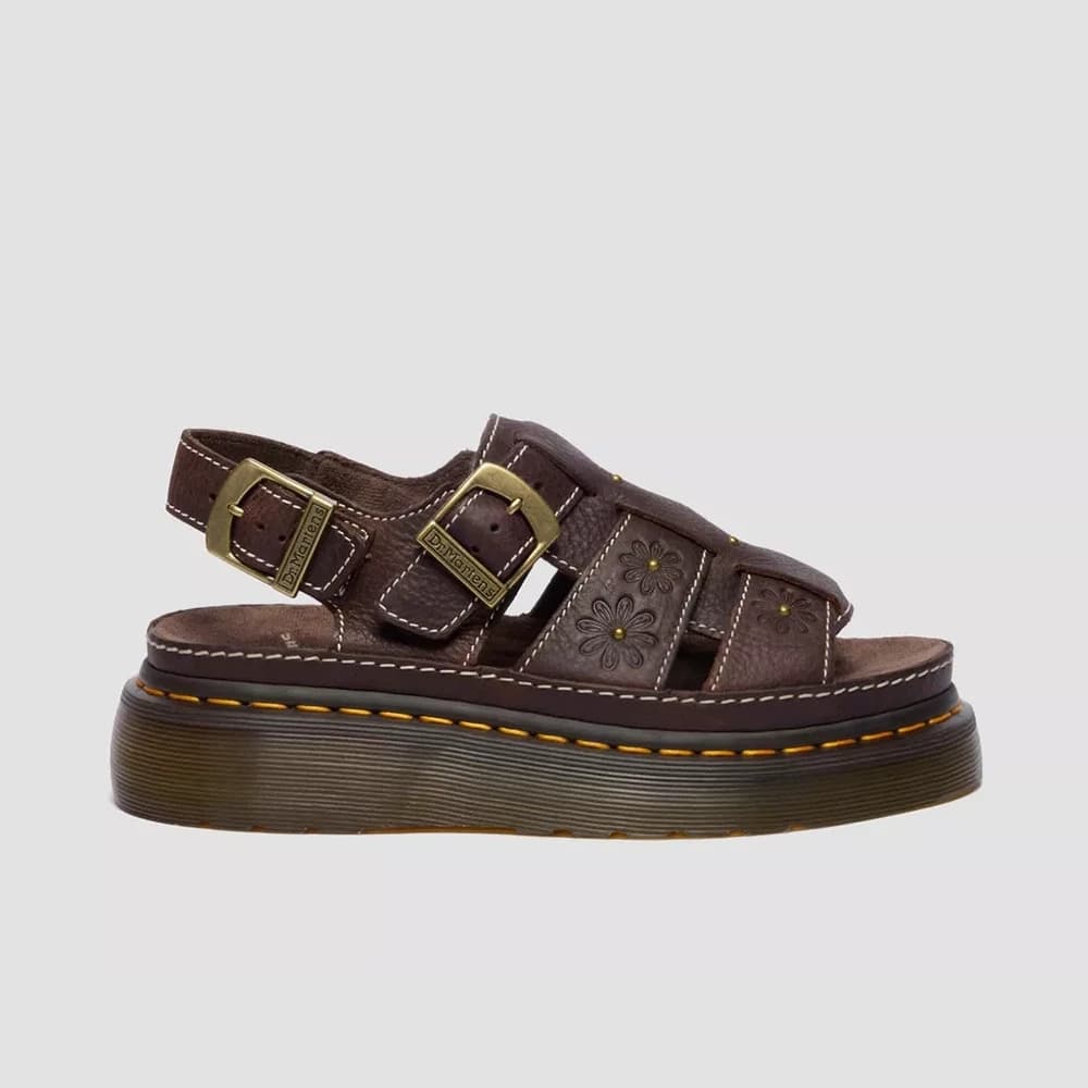 Dr. Martens Women's Wrenlie Open Toe Grizzly Leather Fisherman Platform Sandals - Dark Brown