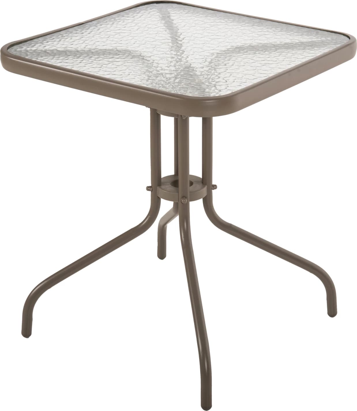 Tavolinë e jashtme katrore FIGO FH5035.04, ngjyrë shampanjë, metal-xham, 60x60x70 cm