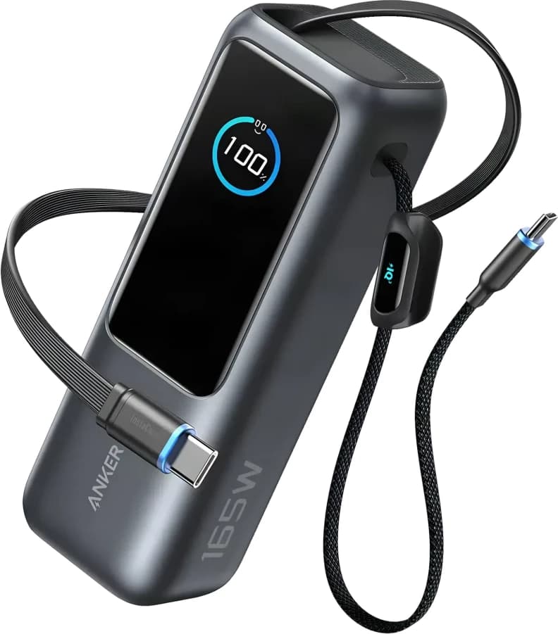 Anker Power Bank 25000mAh, 165W, me dy kabllo USB-C të integruara, Space Black