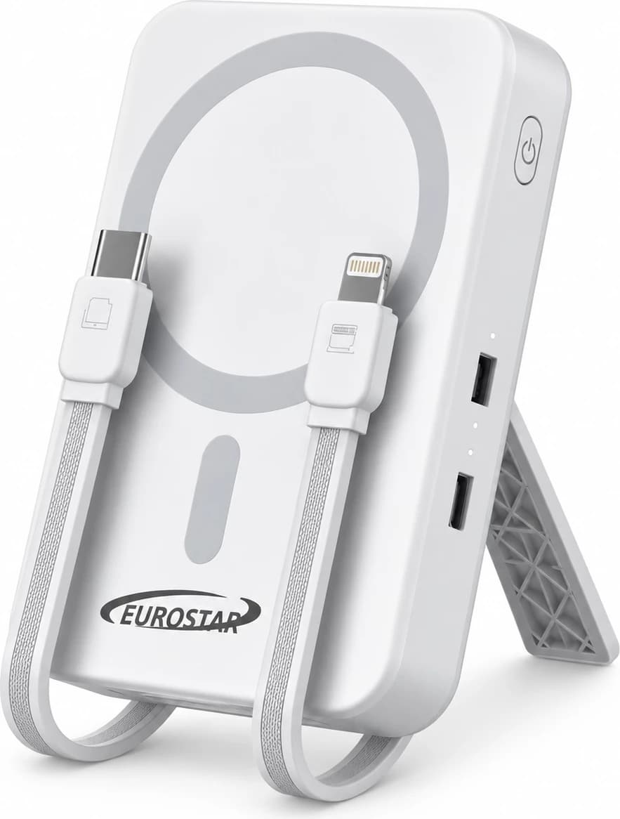 Power Bank Eurostar MagSafe 10000 mAh me Kabllo të Integruara dhe Mbajtëse