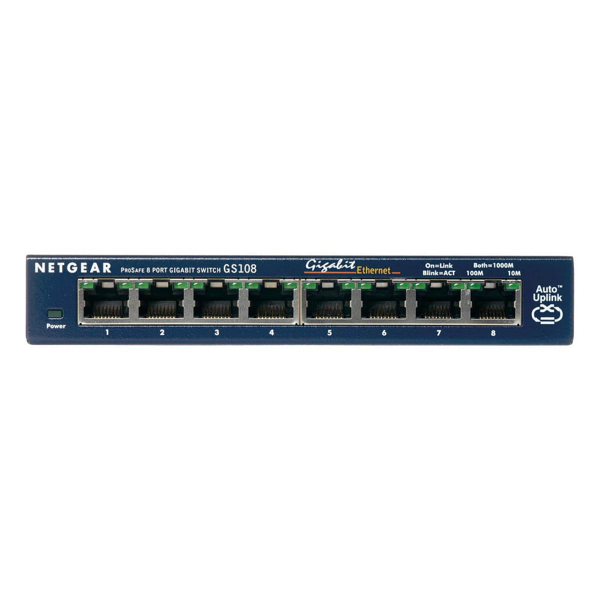 NETGEAR GS108GE 8-Port Gigabit Ethernet Unmanaged Switch – 8x RJ45 10/100/1000Mbps, Desktop, Fanless, Plug & Play