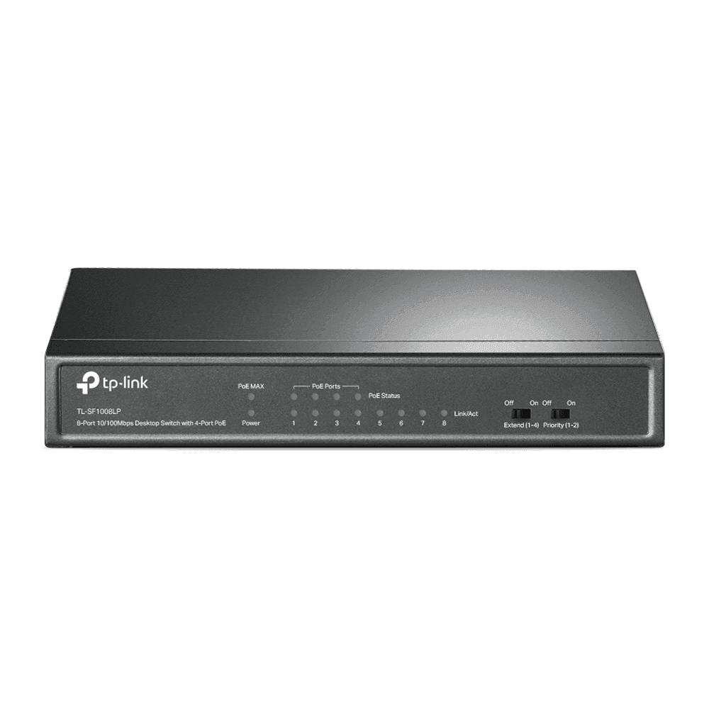 TP-Link TL-SF1008LP 8-Port Fast Ethernet PoE+ Desktop Switch – 8x RJ45 10/100Mbps, 4x PoE+, 41W, Plug & Play, Zezë