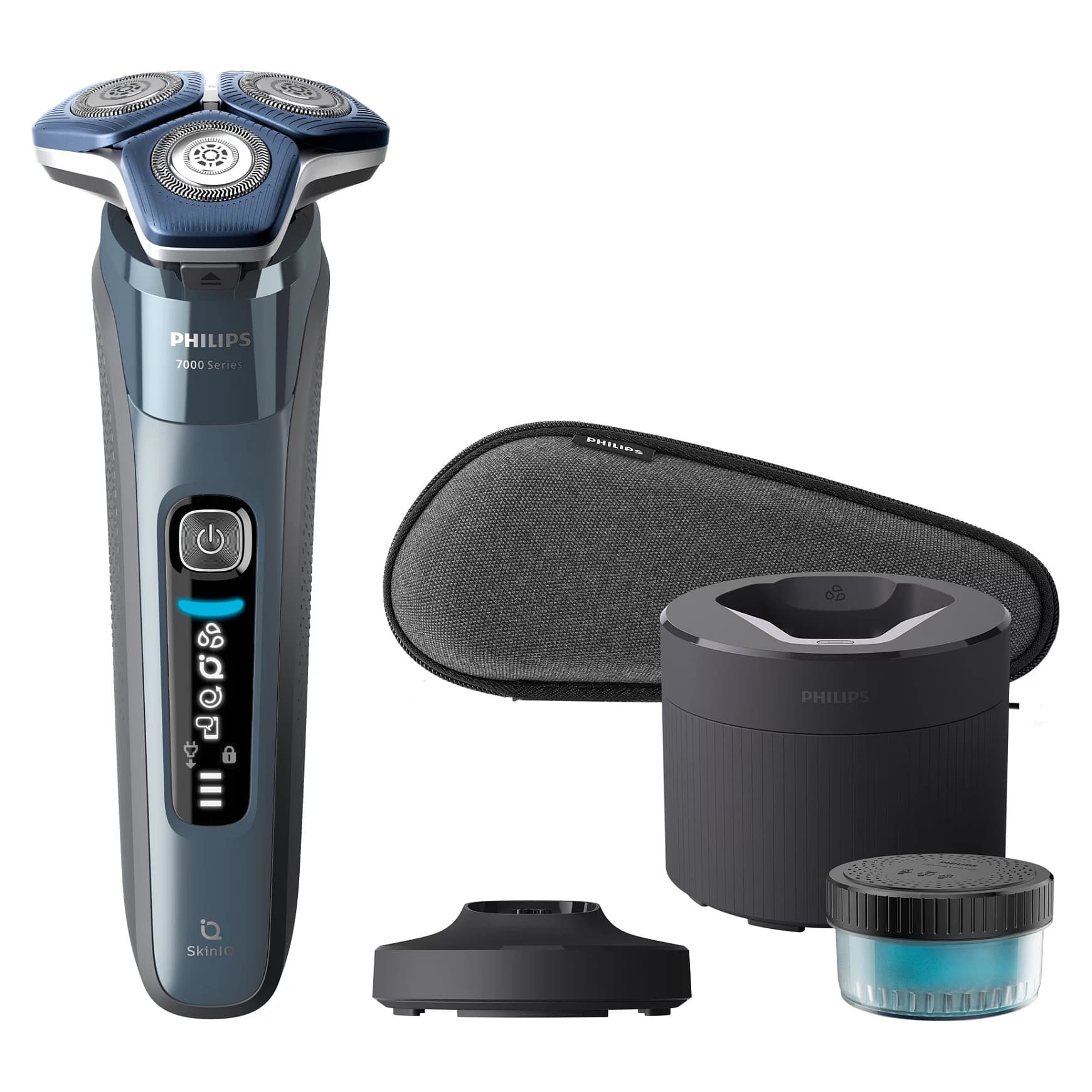 Makinë e rrojës Philips Series 7000 S7882/55 / SkinIQ / 45 SteelPrecision / 360-D Flex / Bluetooth / Wet & Dry / 60 Min – Blu/Argjend