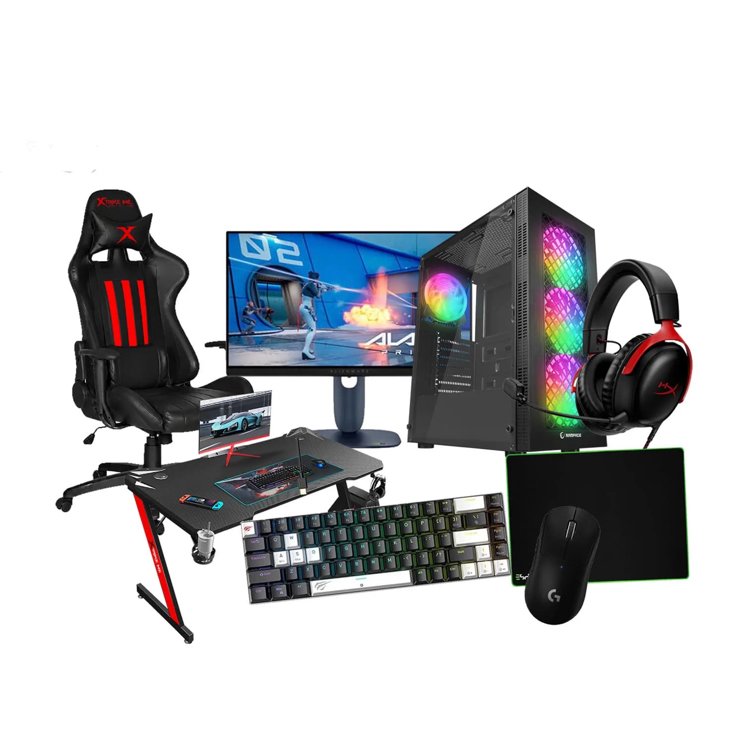 ELITE BUNDLE 5 PC BLD AMD RYZEN 7 7800X3D RTX 5060 8GB 16GB DDR5 1TB M2 700W RAMPAGE PLAID V1 MESH